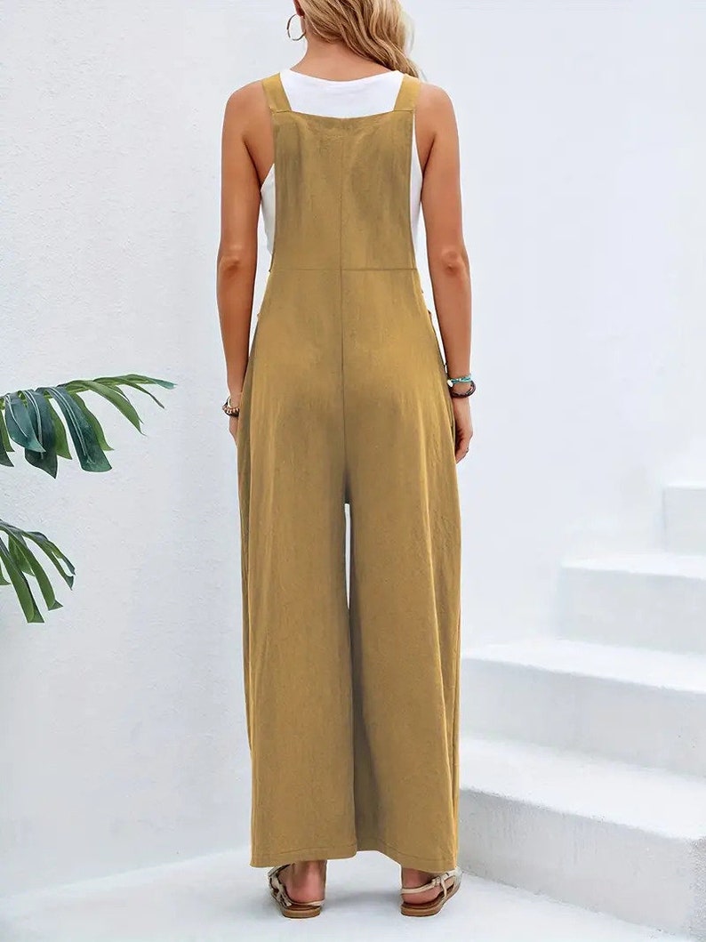 Combinaison salopette longue sans manches en style Boho, ample et décontractée, avec des poches, vêtement pour femmes. image 7