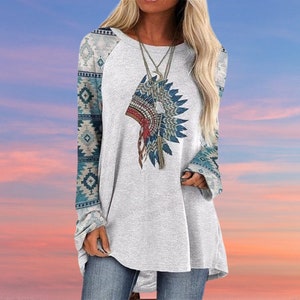 Tee Shirt women's long sleeves comfortable fabric loose casual style in elegance blanc indien