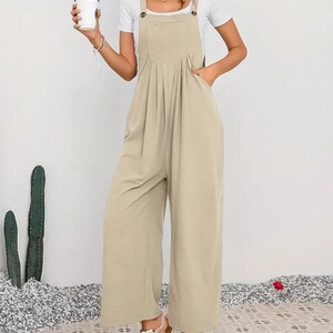 Long sleeveless overalls jumpsuit in Boho style, loose and casual, with pockets, women's clothing. image 8