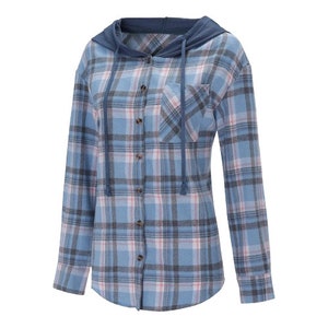 Chemises sweat à capuche veste à carreaux boutonnés cintrés manches longues style décontracté élégant image 7