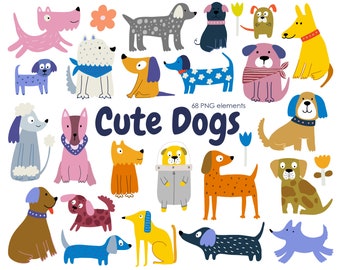 Funny Dog Clipart Bundle, Colorful PNG Images (Digital Download)