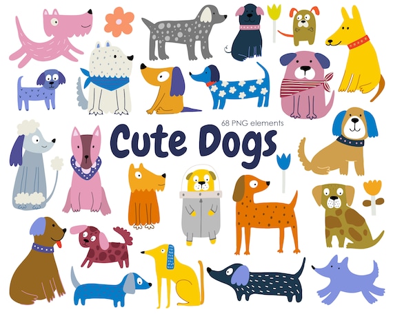 Funny Dog Clipart Bundle, Colorful PNG Images (Digital Download)