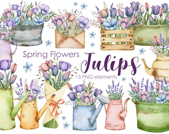 Watercolor Tulip Clipart: Spring Flower PNG Bundle (Digital Download)