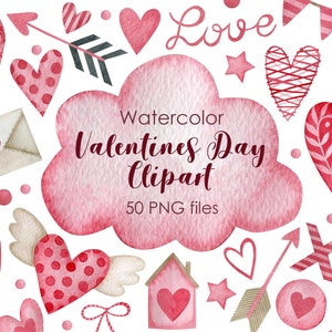 Clipart Saint-Valentin aquarelle, clipart amour mignon, aquarelle coeur peint à la main, clipart coeur, Saint-Valentin, oiseau, clipart coeurs.