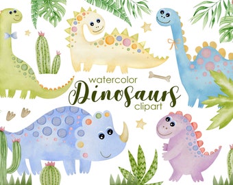 Watercolor Dinosaurs Clipart: Hand-Painted PNG Set (Digital Download)