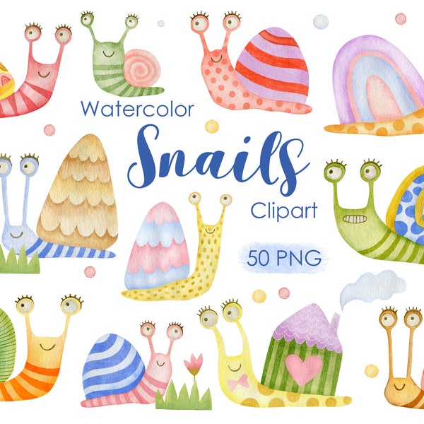 Aquarelle Escargot Clipart, Aquarelle petit clipart animal, bébé, fleurs, mignon, drôle, rose, anniversaire, art populaire, papillon, baby-shower.