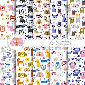 Dog seamless pattern, dog seamless, animal background, Cute dog clipart, dog clipart bundle, dog party clipart, puppy pattern, dog wallpaper