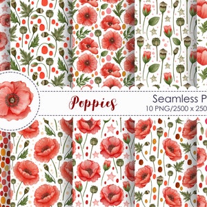 Roter Mohn Muster, Aquarell Mohnblume, Blumen Digitales Papier, Mohnblume Papier, Mohnblume Stoff, Mohnblumen Scrapbook Papier