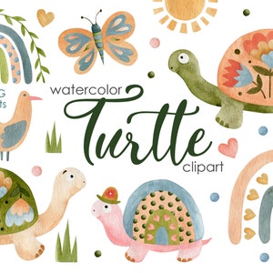 Niedliche Aquarell Schildkröte & Regenbogen Clipart, Meer Clipart, Unterwasser, kinderzimmer Dekor Schildkröte PNG, Tier Clipart, Regenbogen Clipart, Sublimation,