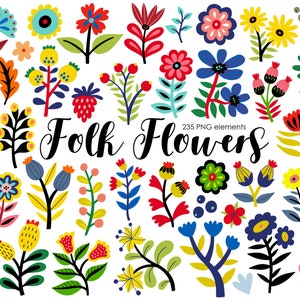 Art folklorique fleurs clipart, clipart art folklorique, fleur scandinave, clipart fleurs sauvages, art folklorique peint à la main, téléchargement immédiat, art folklorique suédois