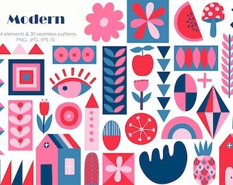 Modern Geometric Shapes Clipart: Abstract Vector Art (PNG, EPS)
