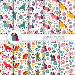 Einhorn Musterdesign: Regenbogen Fantasy Wallpaper (PNG, JPG, EPS)
