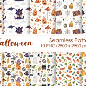 Watercolor Halloween Seamless Patterns, Halloween Digital Paper Pack, Scrapbook, Autumn Watercolor Fall, Black Cat Halloween, Pumpkin, PNG.