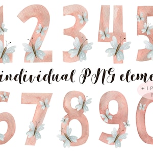 Watercolor Pink Numbers Clipart, Number clipart, girls symbols, digital individual, files Instant download, high resolution,Birthday Clipart