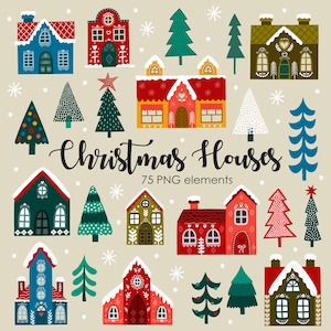 Christmas house clipart, whimsical houses, winter houses, cottagecore clipart, festive clipart, christmas cards, winter house clipart, PNG.