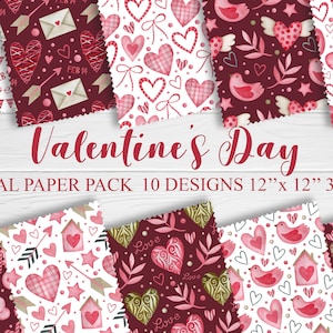 Watercolor Valentine&#39;s Day Digital Paper Pack: Pink Hearts (Digital Download)