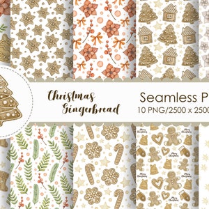 Watercolor Gingerbread Christmas Patterns: Seamless Digital Papers (PNG)