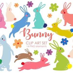 Bunny Clipart, Cute Bunny PNG, Rabbit illustration, Digital Download, easter clipart, easter bunny clipart, kids clipart, birthday clipart.