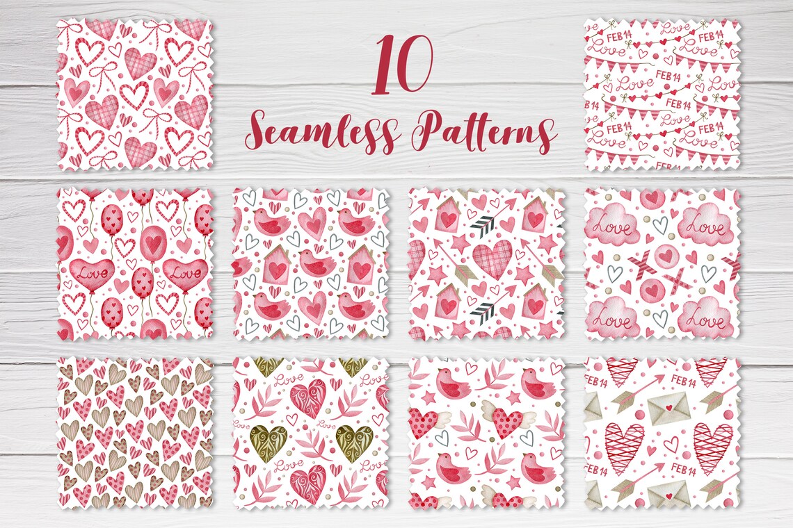 Watercolor Valentines Day Digital Paper Pack Hand Painted - Etsy