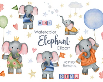 Akwarelowy słoń – grafika ścienna: Sztuka na baby shower w pokoju dziecięcym (PNG)