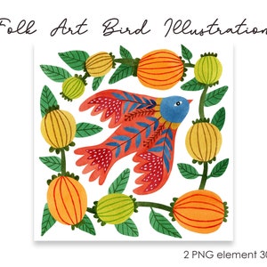 Volkskunst Vögel und Blumen Clipart, Frühling Clipart PNG, Vögel PNG Clipart, primitive Vögel, Volkskunst, Volkskunst Vögel, Aquarell Vögel.