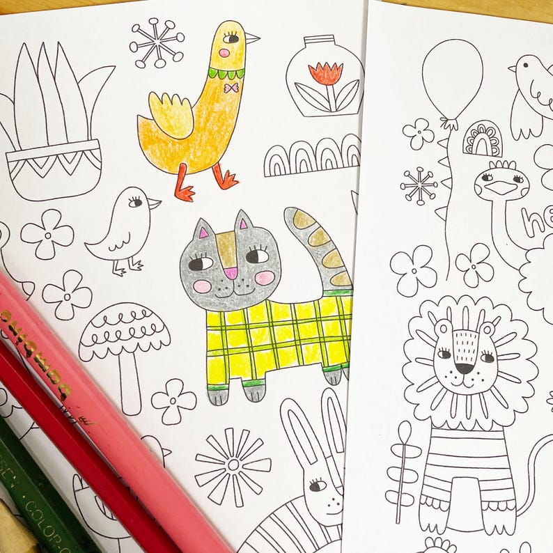 Whimsical Animals Colouring Pages, Printable A4 (2 PDF File) - Etsy