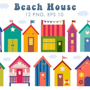 Clipart di case sulla spiaggia, estate, download immediato, uso personale, uso commerciale, PNG, EPS, casa sulla spiaggia scandinava, clipart nautiche, arredamento.