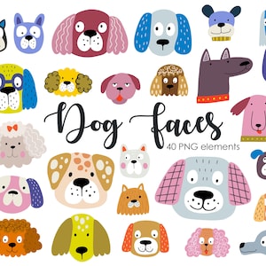 Dog Faces Clipart, Cute Puppy Faces Clipart, Dog Clip Art, Puppy Clipart, pet clipart , Dog Digital, Dog images, animal digital graphics PNG