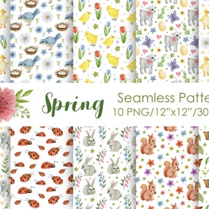 Watercolor Easter Digital Paper pack, Spring Seamless Pattern, Bunny Pattern, Easter Seamless Patterns, Cute Spring Pattern, spring PNG.