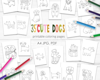 Dogs coloring page, kids coloring pages, cute dog, funny dogs, coloring printable.