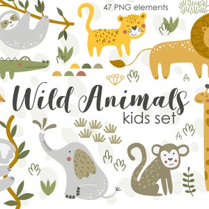 Tiere Wild Clipart, Dschungel Tiere Clipart, Safari Tiere, Vektor-Design, Instant Download, PNG Tiere, süße Tiere, Wilde Tiere Vektor