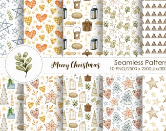 Kerstpatronen aquarel: Scandinavisch digitaal papier (digitale download)