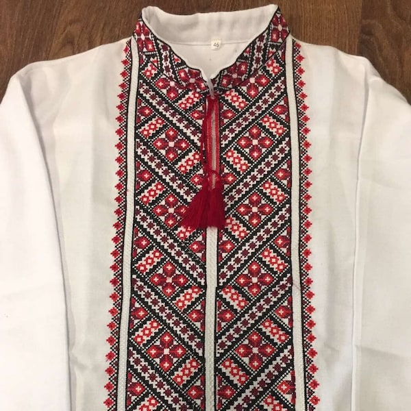 Modern handmade embroidered men's shirt. Handmade shirt for man. Enhno folk man's shirt. Gift for him man. Ukrainian white shirt. Vyshyvanka