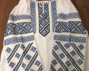 White Linen Vyshyvanka | Ukrainian Embroidered Blouse | Gift For Her | Geometric Pattern | Ethno Folk Shirt | Custom Boho Top | White Blouse