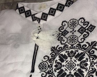 Modern White embroidered men's shirt. Gift for him, man, boy. Ethno Folk Linen Shirt. Handmade Linen T-Shirt. Ukrainian Embroidered Shirt