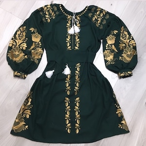 Beautiful embroidered dress. Handmade green dress. Ethno Folk dress for woman, girl. Gift for her, woman. Ukrainian Boho dress. Vyshyvanka