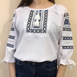 Beautiful handmade embroidered blouse. Vyshyvanka. Ethno Folk Blouse For Woman. White  Women&#39;s Blouse. Gift for her. Ukrainian Linen blouse