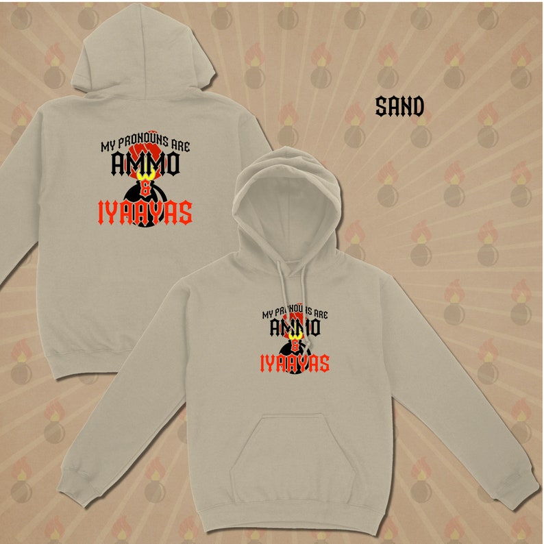 My AMMO Pronouns Gildan Hoodie Pull Over 50/50 Cotton Polyester 4 Colors to Choose From Sand