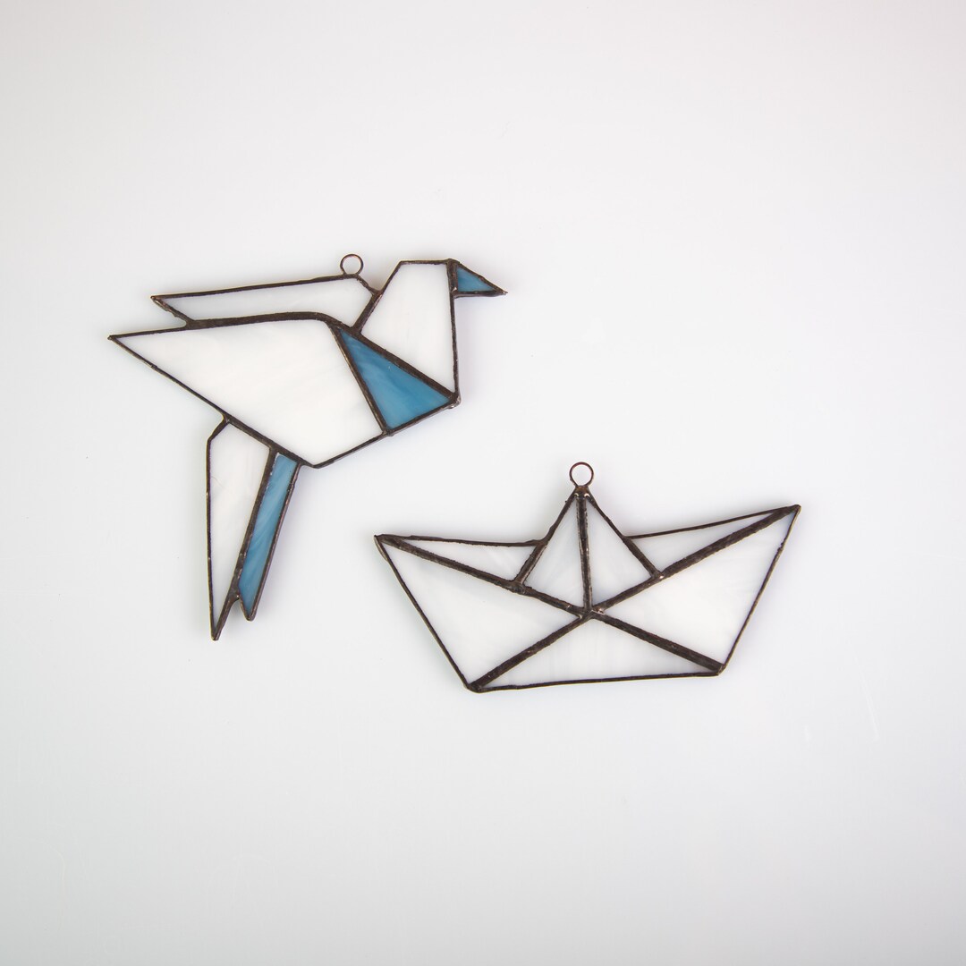 Origami Suncatchers of Stained Glass Geometric Decor Glass Etsy