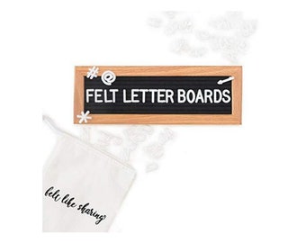 Black Handmade Felt Letter Board Set with Wood Oak Frame 10x3.5 inch - Comes with 150 3/4 Inch White Letters and Canvas Bag