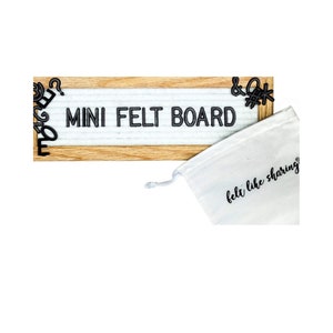White Handmade Felt Letter Board Set with Wood Oak Frame 10x3.5 inch - Comes with 150 3/4 Inch Black Letters and Canvas Bag