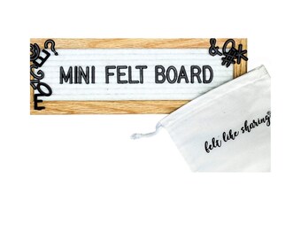 White Handmade Felt Letter Board Set with Wood Oak Frame 10x3.5 inch - Comes with 150 3/4 Inch Black Letters and Canvas Bag