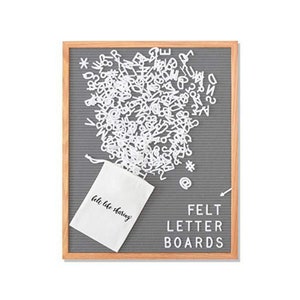 Gray Handmade Felt Letter Board Set with Wood Oak Frame 16x20 inches - Comes with 348 One Inch White Letters and Canvas Bag