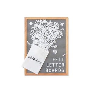 Gray Handmade Felt Letter Board Set with Wood Oak Frame 12x16 inches - Comes with 348 One Inch White Letters and Canvas Bag