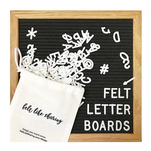 Handmade Felt Letter Board Set with Wood Oak Frame 10x10 inch - Comes with 300 3/4 Inch White Letters and Canvas Bag