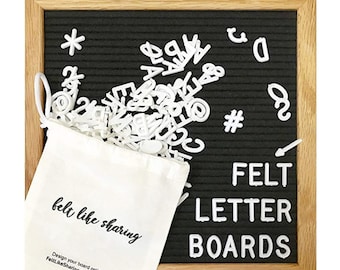 Handmade Felt Letter Board Set with Wood Oak Frame 10x10 inch - Comes with 300 3/4 Inch White Letters and Canvas Bag