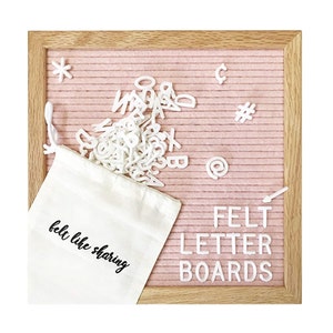 Pink Handmade Felt Letter Board Set with Wood Oak Frame 10x10 inch - Comes with 300 3/4 Inch White Letters and Canvas Bag