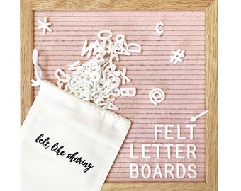 Pink Handmade Felt Letter Board Set with Wood Oak Frame 10x10 inch - Comes with 300 3/4 Inch White Letters and Canvas Bag