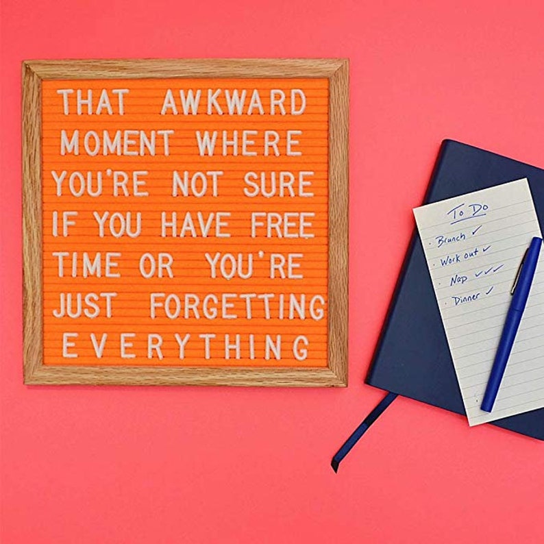 Orange Felt Letter Board Set – Handmade Oak Frame, 300 White Letters Letter Board only