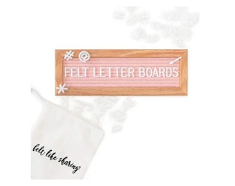 Pink Handmade Felt Letter Board Set with Wood Oak Frame 10x3.5 inch - Comes with 150 3/4 Inch White Letters and Canvas Bag